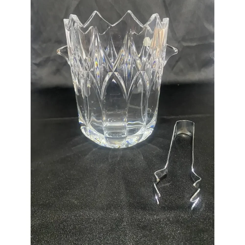 Bohemia Crystal Ice Bucket With Tongs Made in Czech Republic 6.5 x 5 NEW